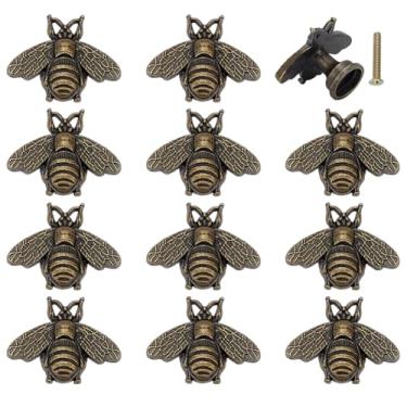 Imagem de PH PandaHall 12 conjuntos de puxadores de armário de abelha puxadores de gaveta vintage em forma de abelha puxadores de gaveta de animais puxadores decorativos de liga de armário para decoração de