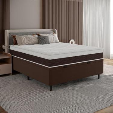 Imagem de Cama Box Baú Casal Marrom e Colchão Casal Euro Pillow 138x188x66 Karina Umaflex