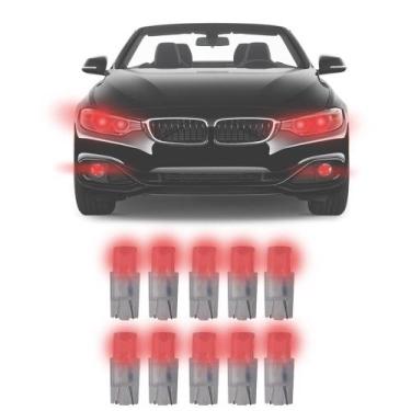 Imagem de Jogo Lâmpada Led T10 Automotiva Esmagada Universal Luz Vermelho 10 Peç