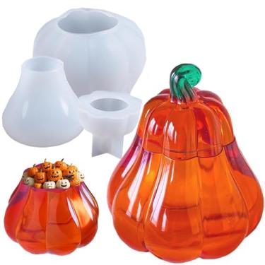 Imagem de Moldes de pote de resina de abóbora com tampa, molde de silicone de abóbora para Ação de Graças, outono, moldes de resina epóxi para caixa de doces, jarra de vela, decoração de Halloween
