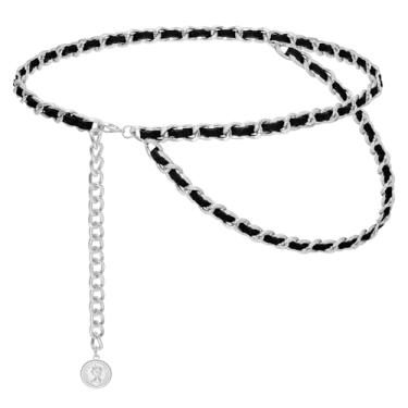 Imagem de Liutufy Cintos femininos modernos de tecido flocado em camadas corrente de cintura de metal para colete social jeans, XL: 59 in/150 cm, Metal não precioso