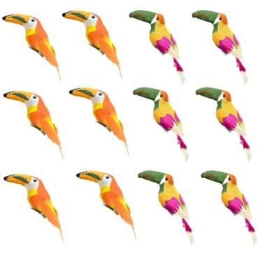 Imagem de FBIRDY Ornamentos artificiais de papagaio para decoração de pássaros tucanos, pacote com 12 pássaros, papagaios decorativos de espuma grande para casa, jardim, arranjos florais, decoração de árvore de