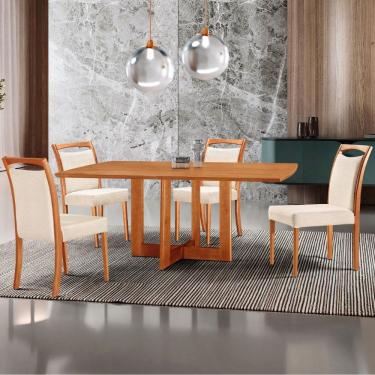 Imagem de Mesa Patros Tampo 120cm Laminado Barril com 4 cadeiras Munique Moderna Mobília