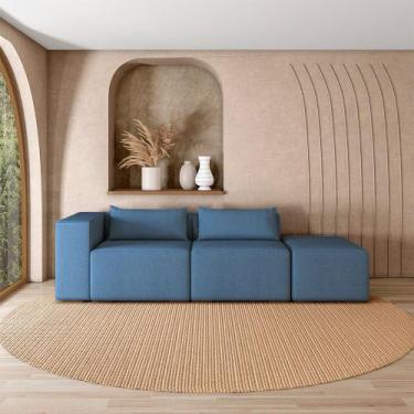 Imagem de Sofá Versátil Sala de Estar Atlanta 338cm Modulado Linho Azul G52 - Gr