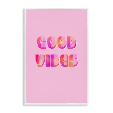 Imagem de Stupell Industries Pink & Orange Retro Good Vibes Design de arte giclée emoldurado branco por Pooja Dave, 18 x 12