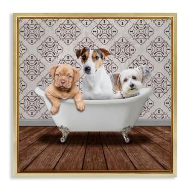 Imagem de Stupell Industries Tela flutuante emoldurada dourada Bath Buddies Dog Trio Design de arte de parede por Marcus Prime, 25 x 25