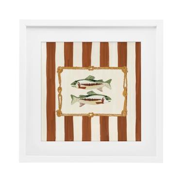 Imagem de Stupell Industries Impressão emoldurada branca de peixe com borda de corda design sob vidro por Veronica Lara, 13 x 13