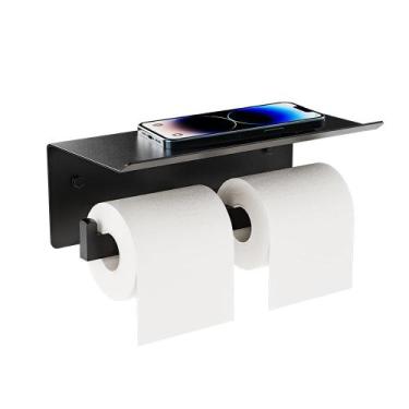 Imagem de Suporte duplo para papel higiênico FreshGlow com prateleira preta fosc