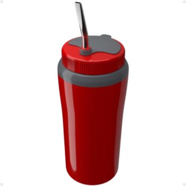 Imagem de Copo Térmico Tereré Vermelho 650Ml Bomba Canudo Inox