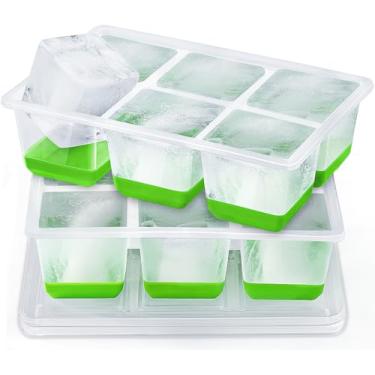 Imagem de Bandejas de gelo Jrisbo pacote com 2, moldes grandes de silicone para cubos de gelo com tampa à prova de vazamento, moldura TPE transparente e fundo de fácil liberação, bandejas de gelo empilháveis