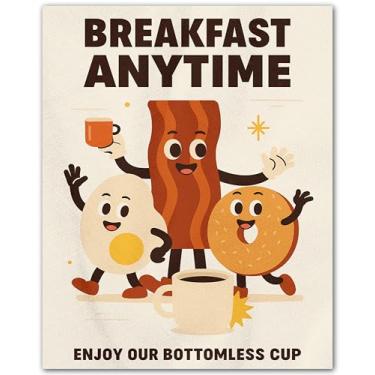 Imagem de ZUKIY Retro Diner Breakfast Vibes - Pôster de arte de parede motivacional 20 x 25 cm - Decoração de cozinha vintage sem moldura - Pôster de comida estilo jantar dos anos 50 para café, restaurante