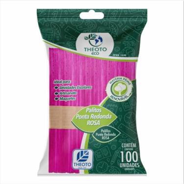 Imagem de Palito para Sorvete, Theoto, Ponta Redonda, Rosa, 100 Unidades