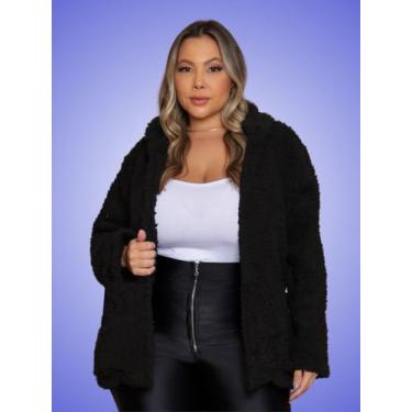 Imagem de Casaco Sobretudo Teddy Pelinho Plus Size Jaqueta Sem Bolsos - Muzzarra