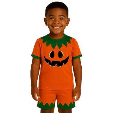 Imagem de Conjunto Infantil Temático Fantasia Abóbora Halloween Camiseta e Short