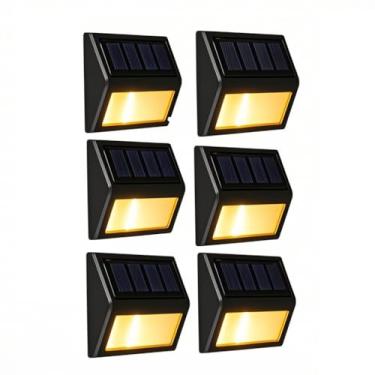 Imagem de Luzes solares para cercas ao ar livre, luzes solares à prova d'água para escada, sem fio, para pátio, jardim, quintal, garagem (branco quente, pacote com 6)