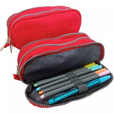 Imagem de Estojo escolar triplo 3 divisórias Nylon Cores a Escolha Yepp - Yepp ,