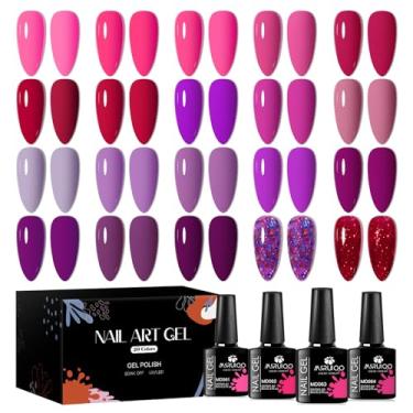 Imagem de MSRUIOO Conjunto de esmalte de gel vermelho, 20 cores, coleção Bloody Mary, kit popular de esmalte de gel vermelho e roxo, design de arte de unhas de Natal, kit de unhas de gel UV LED para minicure