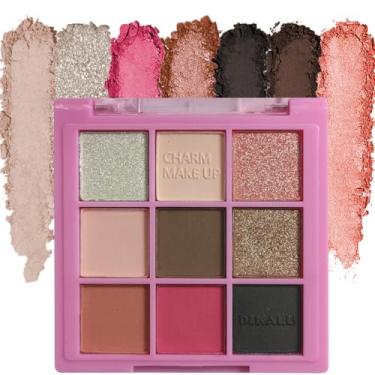 Imagem de FLYEEO Paleta de sombras de maquiagem - 9 cores rosa bown preto fumante paleta de sombras fosco brilhante paletas de sombra altamente pigmentada natural de longa duração (nº 19)