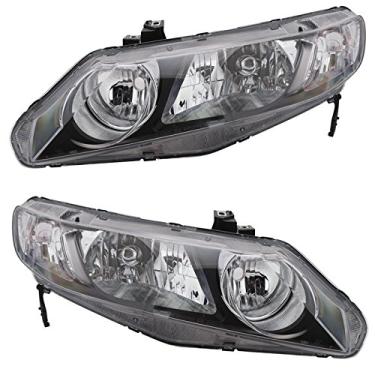 Imagem de TRQ Conjunto de montagem de farol de 2 peças lado do motorista e do passageiro compatível com Honda Civic Hybrid 2006-2008 2009-2011 Civic 4 portas HO2502127 HO2503127