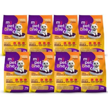 Imagem de Kit 8 Areia Biodegradável Gatos Bio Gold Grossa MyPetOne 16kg