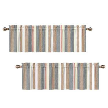 Imagem de Uiiooazy Sanefas listradas para janelas, listras cinza marrom bege sanefa de cozinha para quarto, sala de estar, banheiro, tratamentos geométricos de janela pequena, 2 painéis 132 x 45 cm