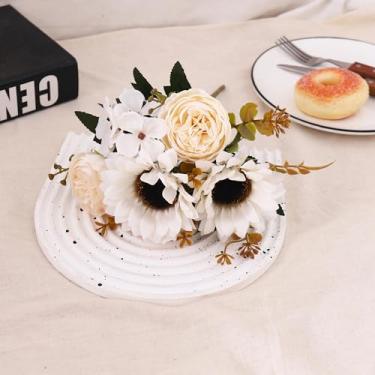 Imagem de 1/3 peças de flores artificiais de peônia e girassol, decoração de outono, buquê de hortênsias artificiais, decoração de casamento, festa em casa, festival, acessórios de jardim (1 peça/outono branco)