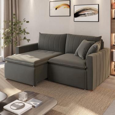 Imagem de Sofá Cama em Madeira Eucalipto e Linho 210cm Uruguai Cinza Escuro