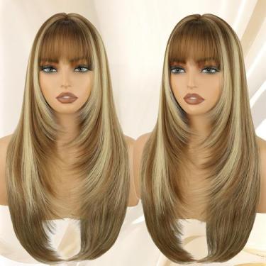 Imagem de Peruca TressGlam Brown, longa, reta, em camadas, 66 cm, sintética