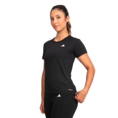 Imagem de Camiseta Feminina Adidas Own The Run 3 Listras Preto/Branco, Preto, M