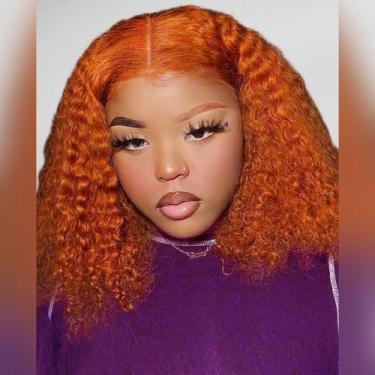 Imagem de Peruca HIRIREMY 350 Orange Ginger Deep Wave BOB 35 cm de cabelo humano
