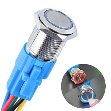 Imagem de DMWD Interruptor de botão de travamento de metal LED de duas cores de 16 mm à prova d'água antivandalismo 1NO 1NC SPDT 12V 5/20.3 cm orifício de montagem com soquete pré-fio para campainha carro barco