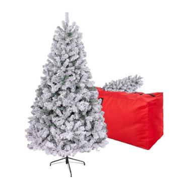 Imagem de Árvore de Natal artificial flocada de 1,5 m, Arbol de Navidad com 600 pontas de ramo, árvore de Natal falsa, árvore de Natal de abeto premium com base de metal dobrável