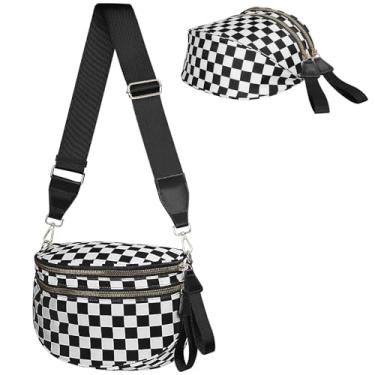 Imagem de Titosha Bolsas de nylon grandes para mulheres, transversal, alça ajustável, bolsa tiracolo preta, pochete grande, Xadrez preto e branco, Plus Size