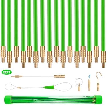 Imagem de YIYITOOLS Kit extrator de fio de fibra de vidro de 6,8 m - Fita de peixe Varas de fibra de vidro com conectores de latão e design de baixa fricção - Fio de pesca ideal para executar cabos elétricos