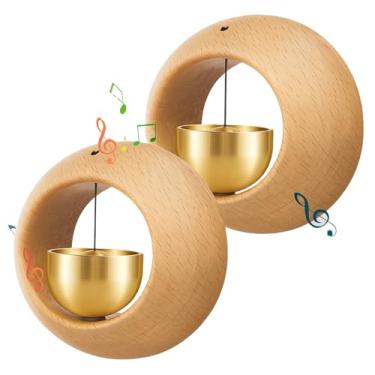 Imagem de Otoolling 2 peças de campainha de lojista para abertura de porta, campainha magnética de madeira quando a porta abre, campainha magnética para entrada de loja de portas de vidro de café, presente de