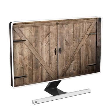 Imagem de Baocicco Portão de madeira retrô à prova d'água 26, 27, 28 polegadas antiestática à prova de poeira LCD/LED/HD Capa protetora para monitor de porta de celeiro antigo para iMac de 27 polegadas, PC de
