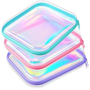 Imagem de Hoolerry 3 peças de estojo rígido transparente com zíper bolsa de plástico transparente bolsa de maquiagem bolsa organizadora de viagem portátil para cosméticos, blocos de construção, quebra-cabeças