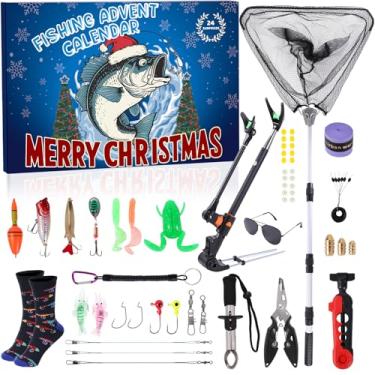 Imagem de Calendário do advento de pesca 2025, calendário de contagem regressiva de 24 dias de Natal com ferramentas de pesca, kit de acessórios para pescadores, adultos, homens, meninos, acessórios de iscas de