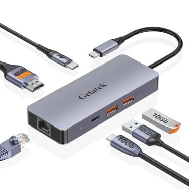 Imagem de USB C Ethernet Hub, 6-in-1 USB C Multiport Adapter with 4K@60HZ HDMI,10Gbps USB C and 2 A Data Ports, 100W PD Charging, RJ45, Suit for MacBook/Dell/Lenovo,iPhone 15, iPhone 15 Pro Max