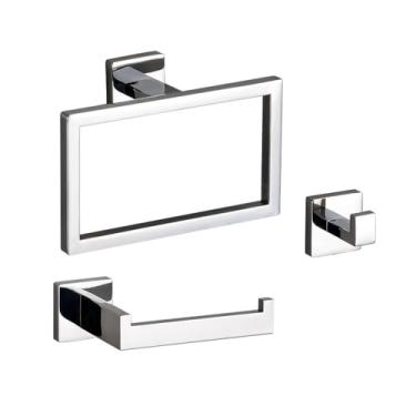 Imagem de Conjunto de acessórios de banheiro de luxo, prateleira de prata brilhante, gancho para roupão, suporte para toalha, suporte para papel higiênico, aço inoxidável, prata, conjunto de 3 peças A