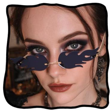 Imagem de Woeoe Óculos de sol Flame Wave, design sem aro, armação de metal dourado