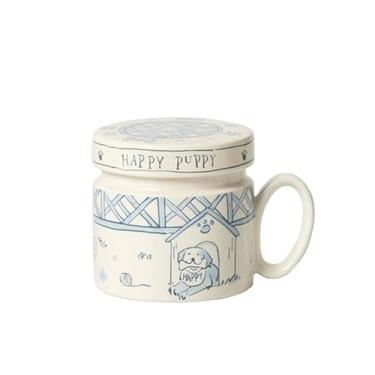 Imagem de Caneca de café de cerâmica Caneca de café com tampa, 1 peça caneca cerâmica esmaltada estampa cachorrinho fofo, capacidade 12,85 oz para escritórios ou cafeterias