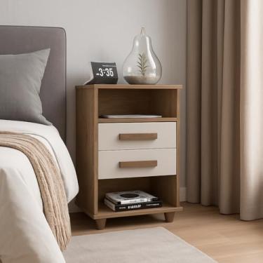 Imagem de Mesa de Cabeceira Cielo, Canela e Off White, MDP, 63 x 39 x 35,5 cm, 2 Gavetas com Corrediça Metálica
