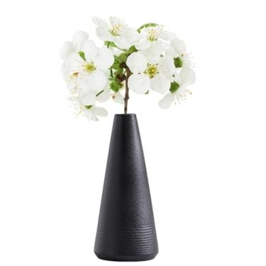 Imagem de Vaso de flores de cerâmica cônica, haste única, vasos de botão estreito, vasos florais decorativos, centros de mesa para casa, prateleira de mesa, decoração de sala de estar (preto)