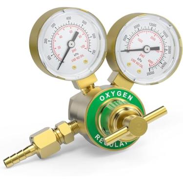 Imagem de YESWELDER Regulador de oxigênio CGA540, calibres de gás de soldagem 0-4000PSI e 0-100PSI com rosca de saída de 9/40.6 cm-18 e conector de mangueira de 1/10.2 cm, alça em T