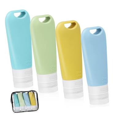 Imagem de Frascos de tamanho de viagem 4 unidades, frascos de higiene pessoal para viagem, loção, frascos de shampoo, recipientes de viagem, recipientes de higiene para viagem, condicionador cosmético / 736