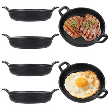 Imagem de LDHHYH Pacote com 6 mini frigideiras de ferro fundido de 14 cm de diâmetro, frigideira pequena de ferro fundido com alça, caçarola preta, panelas de forno, mini frigideiras seguras para cozinha, assar