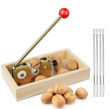 Imagem de Cracker manual com garfos, bolachas de nozes resistentes com base de madeira, pinças ajustáveis para nogueira, noz-pecã, macadâmia, avelã, castanha, amêndoas
