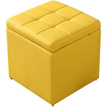 Imagem de Banqueta de armazenamento Banqueta estofada para pés Banco de armazenamento quadrado otomano em couro PU Apoio para os pés com estrutura de madeira maciça Apoio para os pés para sala de estar, quarto,