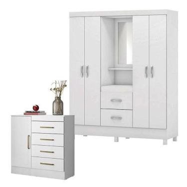 Imagem de Cômoda Montevidéu E Guarda Roupa Casal Lord Branco - Demóbile